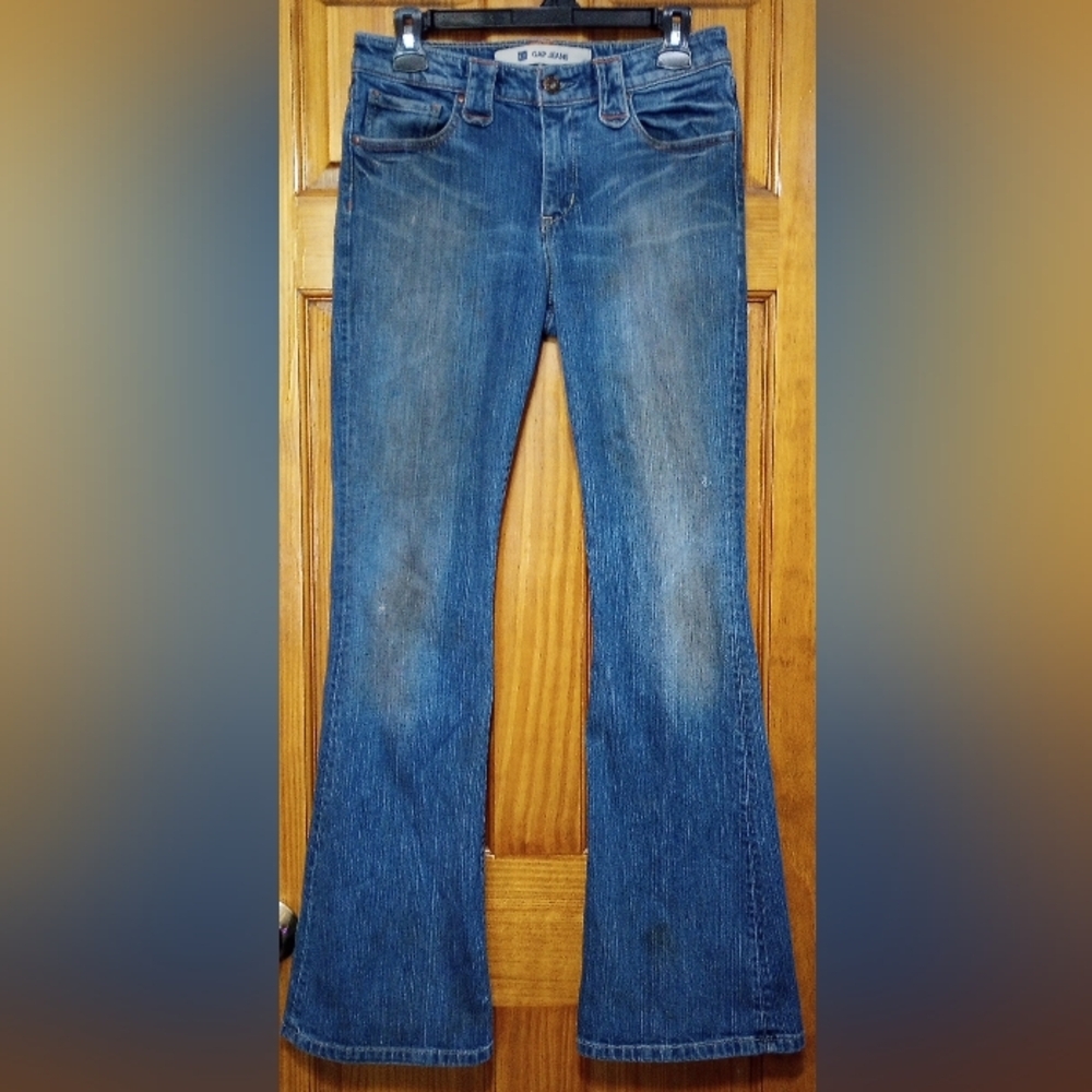 Gap Dirty Distressed Flare Leg Women's Blue Jeans, Size 8